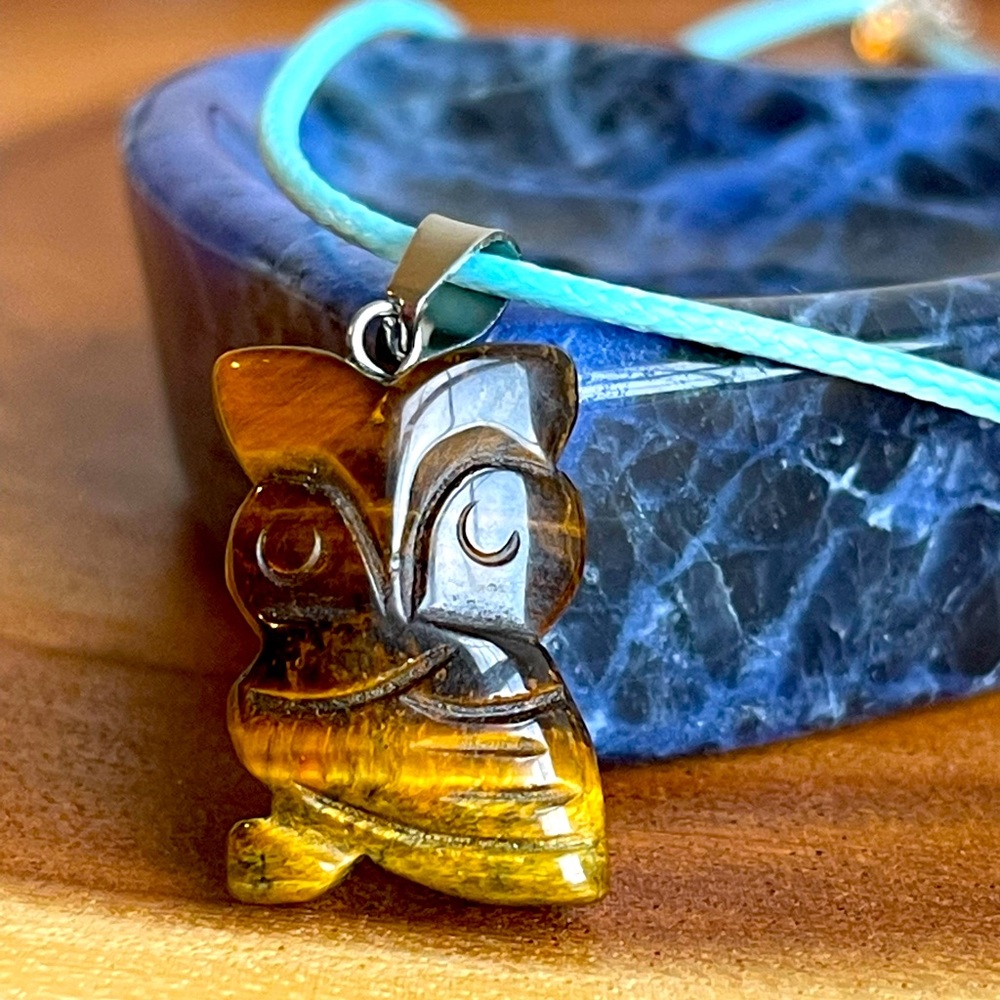 Owl brown tiger eye stone necklace